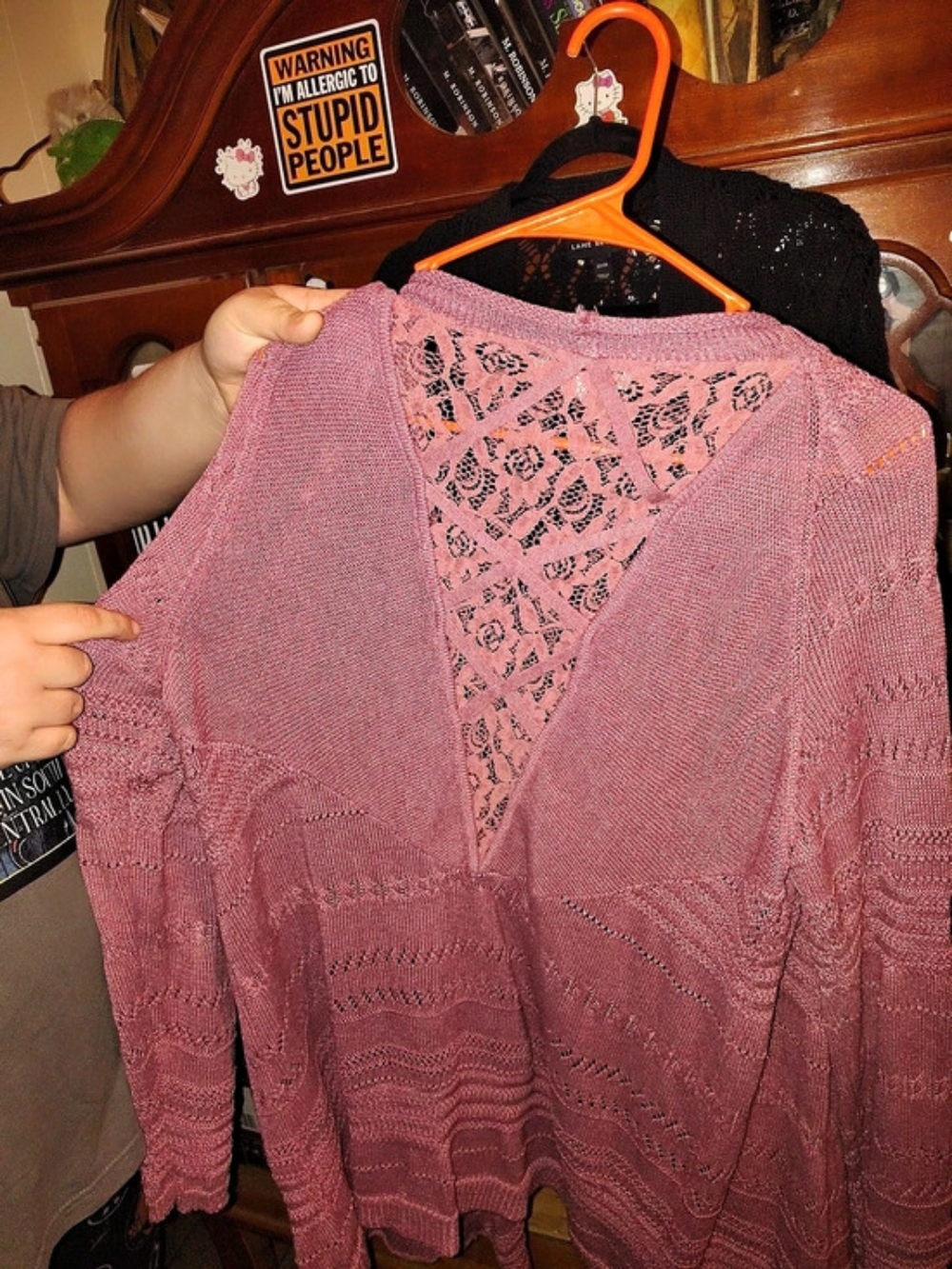 Knox Rose Lace Back Open Front Cardigan Pink XXL